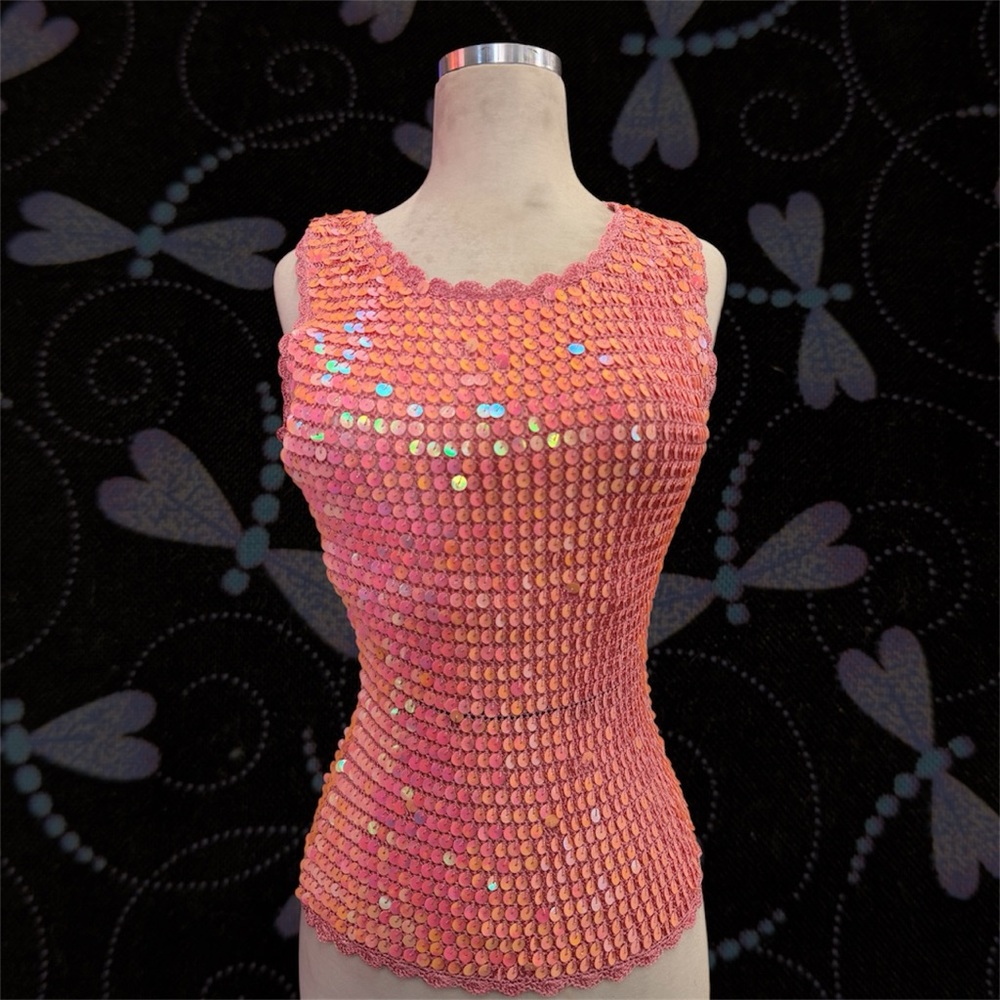Pink Sequin Sleeveless Tank Top